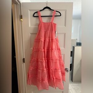 DREAM SISTER JANE TIERED ORGANZA MIDI DRESS IN PINK - SIZE M